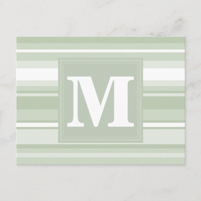 Monogram pale green stripes postcard (Front)