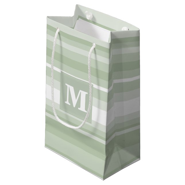 Monogram pale green stripes small gift bag (Front Angled)