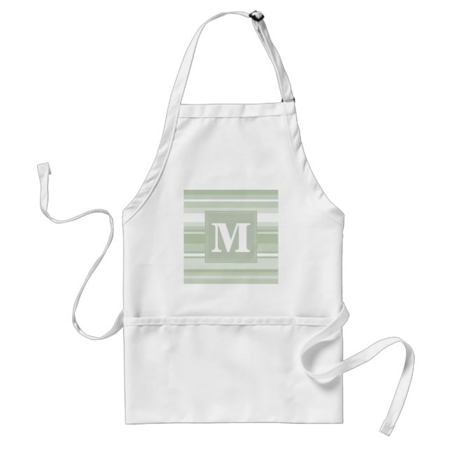 Monogram pale green stripes standard apron (Front)