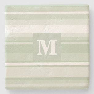 Monogram pale green stripes stone coaster