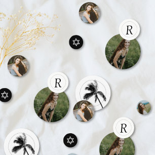 Monogram Palm Tree Bat Mitzvah Photo Confetti