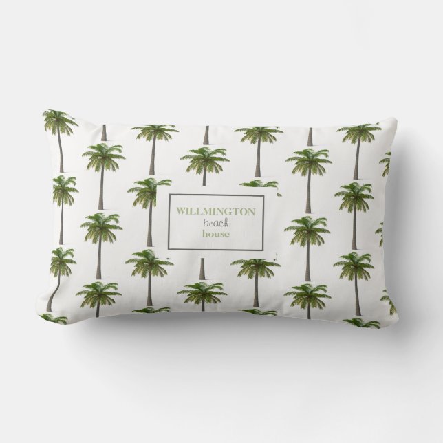 Monogram Palm Tree Beach House Lumbar Pillow (Front)