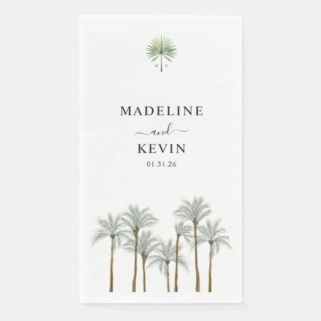 Monogram Palm Trees Wedding Napkin (Front)