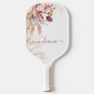 Monogram Pampas Grass Botanical Script Name Pickleball Paddle