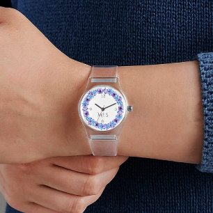 Monogram, Pansies Purple and Blue Clear Silicone Watch