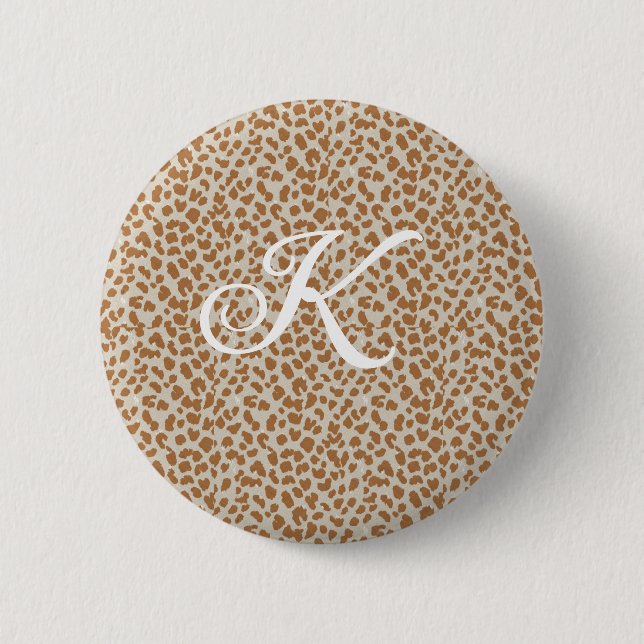 Monogram panther skin light brown pattern name let 2 inch round button (Front)