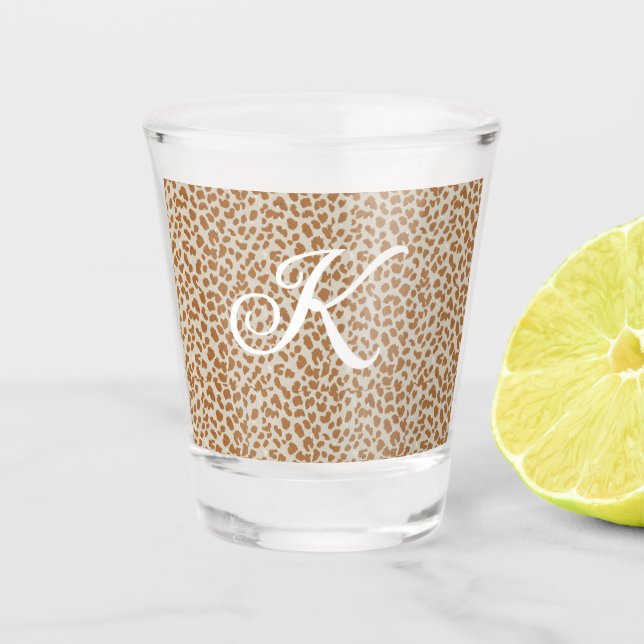 Monogram panther skin light brown pattern name let shot glass (Front)