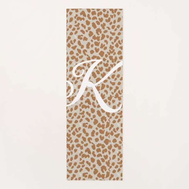 Monogram panther skin light brown pattern name let yoga mat (Front)
