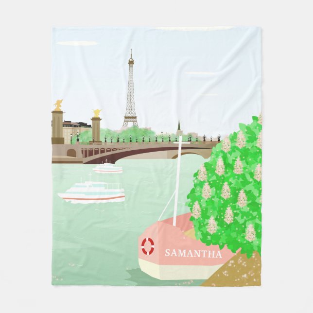 Monogram Paris Cityscape Spring Fleece Blanket (Front)