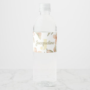 Monogram pastel baby pink sky baby flower design water bottle label