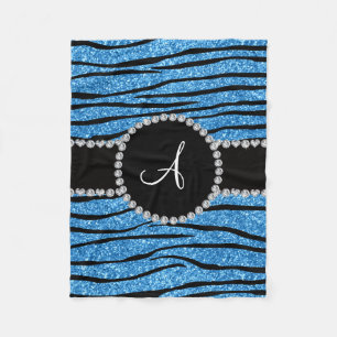 Monogram pastel blue glitter zebra stripes circle fleece blanket