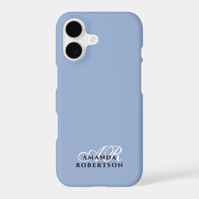 Monogram Pastel Blue Minimalist White Black Chic (Verso)