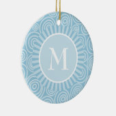 Monogram Pastel Blue Spirals - Personalized Ceramic Ornament (Right)