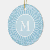 Monogram Pastel Blue Spirals - Personalized Ceramic Ornament (Left)