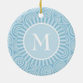 Monogram Pastel Blue Spirals - Personalized Ceramic Ornament (Back)