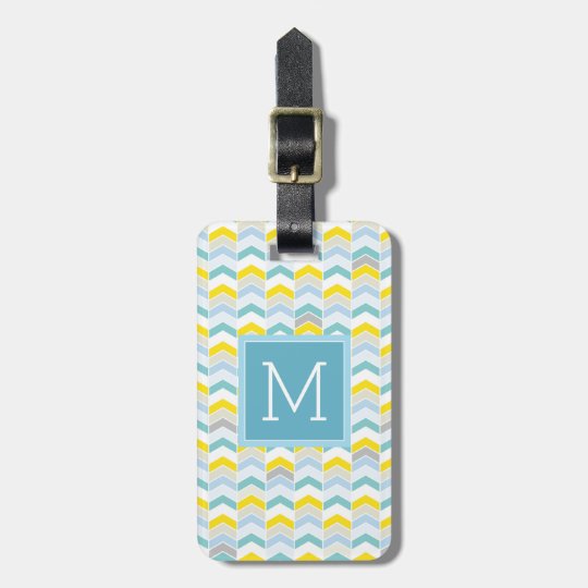 Monogram | Pastel Blue & Yellow Herringbone Luggage Tag