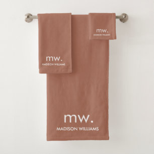 Monogram Pastel Elegant Stylish Modern Minimalist  Bath Towel Set