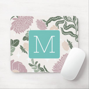 Monogram Pastel floral with Colourful border Blue. Mouse Pad
