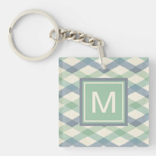 Monogram   Pastel Geometric Pattern Keychain
