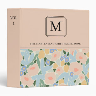 Monogram Pastel Pink Blue Flower Pattern Recipe Binder
