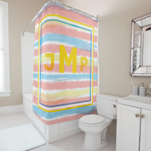 Monogram Pastel Pink Blue Yellow Stripes