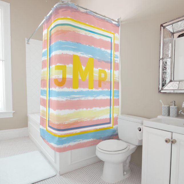 Monogram Pastel Pink Blue Yellow Stripes (In Situ)