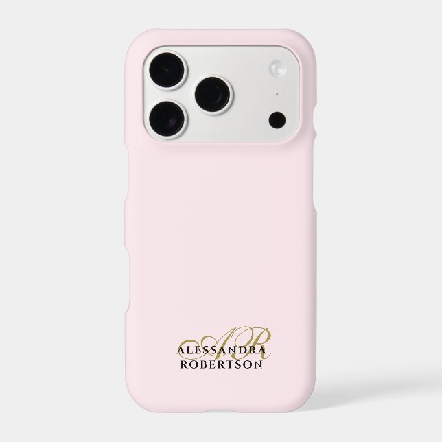 Monogram Pastel Pink Gold Black Minimalist Elegant (Back)