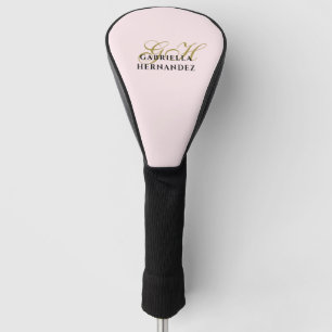 Monogram Pastel Pink Gold Black Minimalist Elegant Golf Head Cover