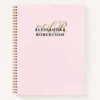 Monogram Pastel Pink Gold Black Minimalist Elegant