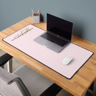 Monogram Pastel Pink Gold Black Minimalist Stylish Desk Mat