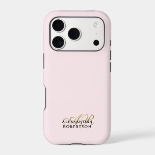 Monogram Pastel Pink Gold Black Stylish Minimalist