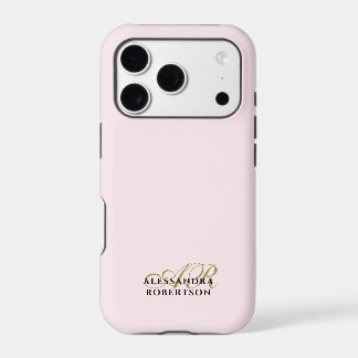 Monogram Pastel Pink Gold Black Stylish Minimalist
