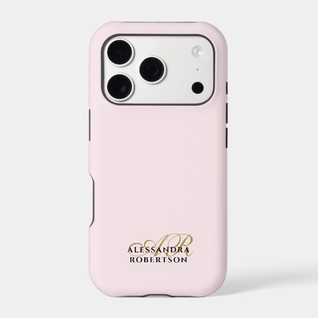 Monogram Pastel Pink Gold Black Stylish Minimalist (Back)
