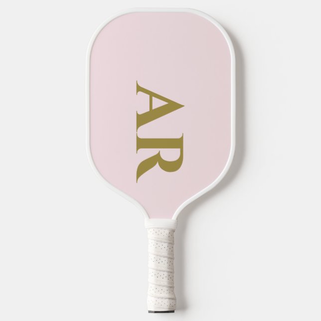 Monogram Pastel Pink Gold Initials Minimalist Chic Pickleball Paddle (Front)