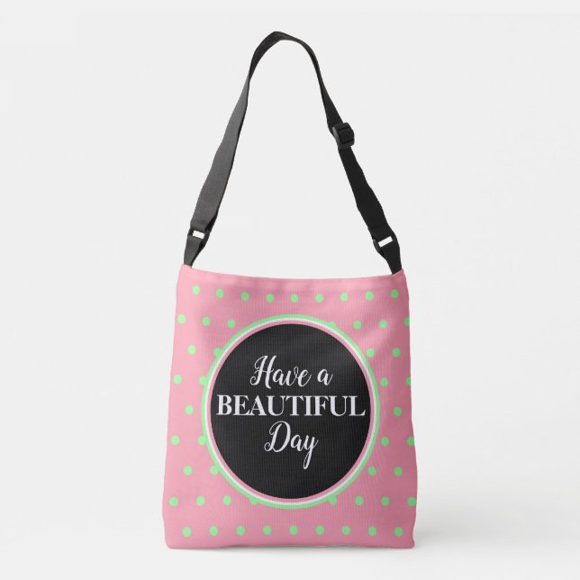 Monogram Pastel Pink Green Polka Dots Crossbody Bag (Back)