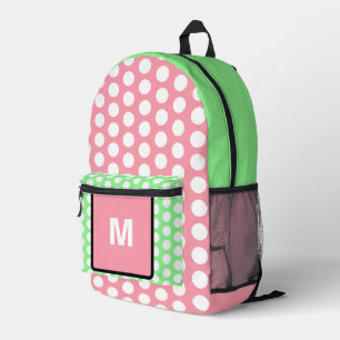 Monogram Pastel Pink Green White Polka Dots  Printed Backpack