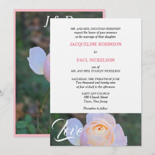 Monogram Pastel Pink Rose Love  Invitation
