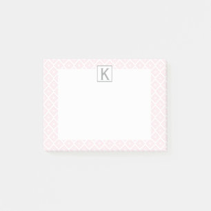 Monogram Pastel Pink Square Pattern with Grey Post-it Notes