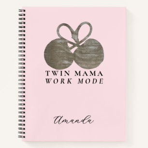 Monogram Pastel Pink Twin Mama Gold Cherry Minimal Notebook