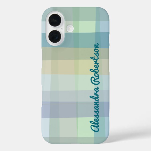 Monogram Pastel Plaid Blue Teal Green Yellow Mauve Case-Mate iPhone Case (Back)