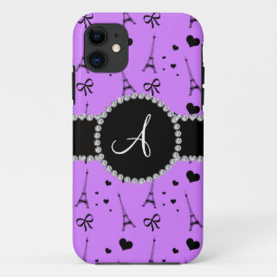 Monogram pastel purple eiffel tower pattern iPhone 11 case
