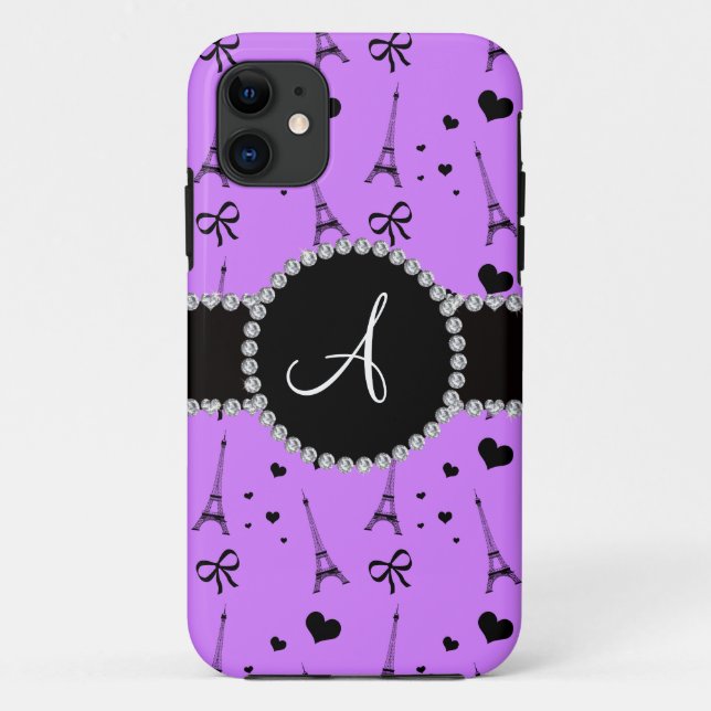 Monogram pastel purple eiffel tower pattern Case-Mate iPhone case (Back)