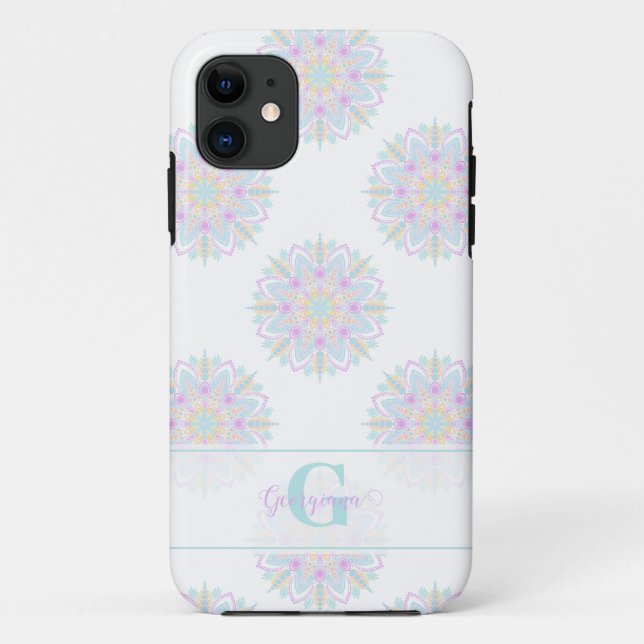 Monogram Pastel Rainbow Sundae Polka Dot Mandala Case-Mate iPhone Case (Back)