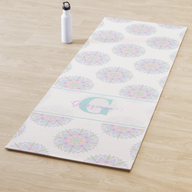 Monogram Pastel Rainbow Sundae Polka Dot Mandala Yoga Mat (In Situ)