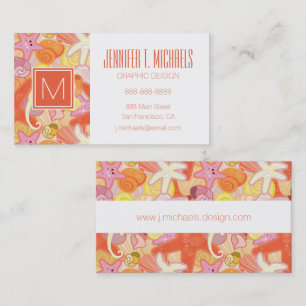Monogram Pastel Sea Creatures Business Card