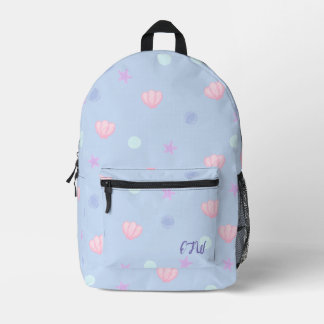 Monogram Pastel Seashells and Pearls in Periwinkle Printed Backpack