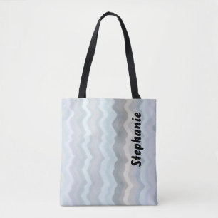 Monogram pastel stripes waves blue grey lavender  tote bag