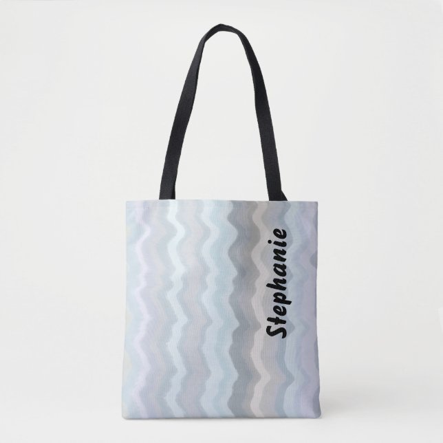 Monogram pastel stripes waves blue grey lavender  tote bag (Front)