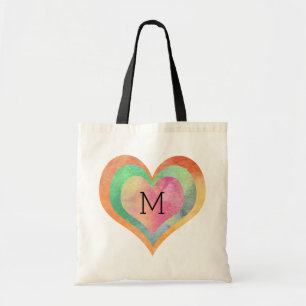 Monogram Pastel Watercolor Hearts Tote Bag