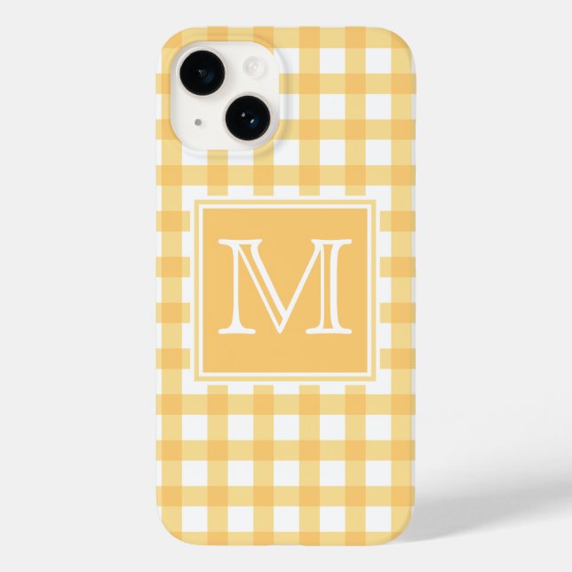 Monogram | Pastel Yellow Gingham Plaid Tartan Cute Case-Mate iPhone Case (Back)